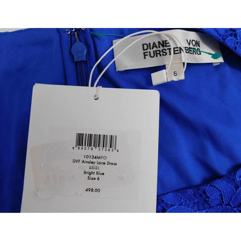 New Diane Von Furstenberg Ainsley‎ Lace Bright Blue Dress sz 6 $498